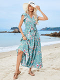 Popular trade women's popular summer girdle V-neck short-sleeved dress Bohemian vacation beach dress