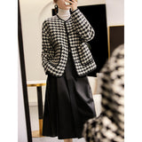 2025 Wool thousand bird grid small fragrant coat, high-quality tweed double pocket loose casual women's clothing spring and autumn new models