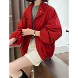 2025  spring new retro temperament stand-up collar drawstring design loose long-sleeved thin jacket women's 62508