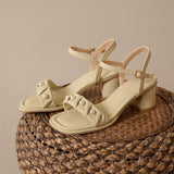 WOLOONG Women's Chunky Summer Buckle All-match Square Toe Heels