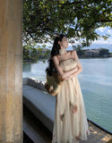 2025 New Chinese style women's clothing Sanya tourism seaside vacation ruffle edge suspender dress pendant fairy long dress
