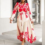 WOLOONG 2025 women's clothing summer new long-sleeved printed lapel irregular loose large size African 2025 trade dress