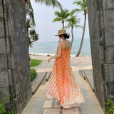 2025 Sanya seaside vacation style suspender dress women's summer  high-end sense one-word shoulder pleated pendulum long skirt