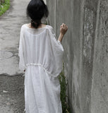 Shan Qian Nianyi, summer Mori breathing long dress, ramie literary and art style robe, travel style Zen style dress