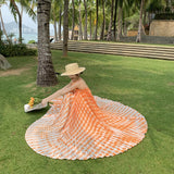 2025 Sanya seaside vacation style suspender dress women's summer  high-end sense one-word shoulder pleated pendulum long skirt