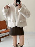 2025 friendly mink round neck high-end single-breasted short pocket imitation mink coat ferret jacket warm autumn and winter women
