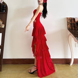 2025 style  spring new women's clothing irregular ruffle edge layered cake skirt tube top dress