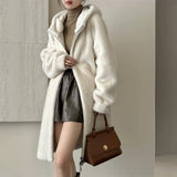 2025 Long  friendly mink hooded zipper shoulder imitation mink coat, high-end ferret coat to keep warm, new in autumn and winter