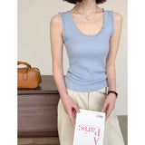 2025  spring new knitted vest women's inner cover meat suspender versatile lace collar sleeveless top 015-1