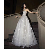 Silver evening dress light luxury niche sequins host banquet temperament celebrity toast dress bride