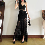 2025 style popular winter new women's clothing multi-level pleated design perspective lace slim dress