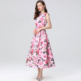 New fashion dress women's retro fashion positioning printing waist and thin temperament round neck sleeveless dress