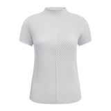 Miyake summer new fish scale pleated top design sense simple short-sleeved crew neck top women solid color inner women