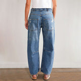2025 Spot  new  New retro ripped jeans casual splicing banana pants loose straight pants women