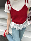 2025  spring new Korean version of sweet design sense knitted sling vest women's fashion single item 51209