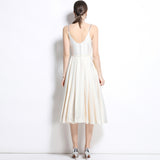 high-end dress temperament square collar waist thin medium and long large pendulum sleeveless vest skirt celebrity dress