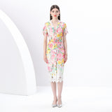 Women's Clothing  Early Spring - Vacation Style Suit Collar Sleeveless Slim Fit Lace Floral Print Long Dress