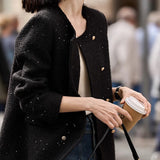 2025 Black and gold double-breasted wool alpaca tweed small fragrant jacket short jacket  spring new women's top