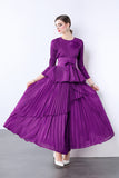 Miyake irregular swing skirt  spring new solid color lace-up pleated waist top dress two suits women