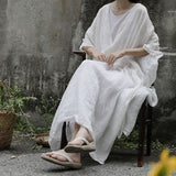 Shan Qian Nianyi, summer Mori breathing long dress, ramie literary and art style robe, travel style Zen style dress