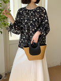 2025  spring new Korean version design sense round neck floral fashion explosion long sleeve shirt top 8142