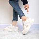 woloong Women's White Autumn Trendy Platform Sports Flat-heeled Sneakers