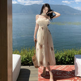 2025 New Chinese style women's clothing Sanya tourism seaside vacation ruffle edge suspender dress pendant fairy long dress