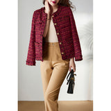 2025 59% wool small fragrant coat spring and autumn haute couture women's clothing  new short red tweed spring top
