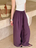 2025  summer new pleated linen wide-leg pants women's high waist drape casual pants Korean lazy 8111