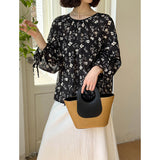 2025  spring new Korean version design sense round neck floral fashion explosion long sleeve shirt top 8142