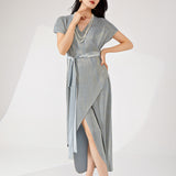 2025 Women's summer high-end skirt Popular trade dress skirt high-end lace-up thin irregular versatile dress