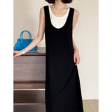 2025  spring new sleeveless U-neck design dress women's inner vest two-piece set 9195