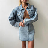Popular,   new long-sleeved denim dress spring women's  design super short top thin suit short skirt