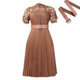 WOLOONG D499 2025 women's clothing New new short-sleeved lace splicing pleated African dress cross-border dress skirt