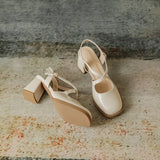 woloong Women's Square/round Head French Style Mary Jane Retro Mid Heels