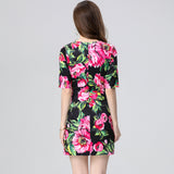 early spring new fashionable and elegant flower printing mini dress temperament slim and thin medium and long skirt