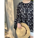 2025  spring new Korean version design sense round neck floral fashion explosion long sleeve shirt top 8142