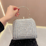 WOLOONG 2025 New New diamond-encrusted clutch bag, women's celebrity banquet bag, team rhinestone handbag, exquisite oblique span dinner bag