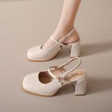 woloong Women's Toe High Round Fashion Fairy Patent Heels