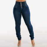 2025 Cross-border  style  new elastic and thin jeans women's button pencil slim-fitting high-waisted hip-lifting trousers