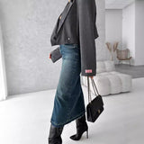 2025 Retro fashion  New high waist split denim skirt washed slim hip skirt medium and long skirt women