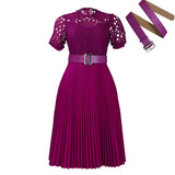 WOLOONG D499 2025 women's clothing New new short-sleeved lace splicing pleated African dress cross-border dress skirt