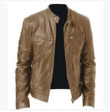 2021 Hot Trade Express Men's Large Size Zipper Cardigan Pocket PU Leather Stand-Up Collar Slim Leather Jacket Wholesale