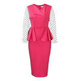 WOLOONG D283  supply New new temperament commuter mesh stitching V-neck ruffle edge pencil skirt 2025 dress