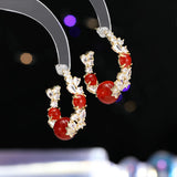 2025 Chinese autumn and winter retro Ankara red circle earrings s925 silver needle celebrity temperament earrings fashion zircon earrings