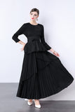 Miyake irregular swing skirt  spring new solid color lace-up pleated waist top dress two suits women