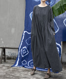 Shan Qian Nianyi, design sense, spring and autumn cotton and linen retro literature and art loose and thin handmade organ pleated robe dress