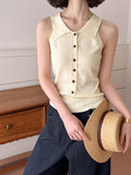 2025  spring new polo collar vest women's wear chic slim lapel sleeveless short top 061-1
