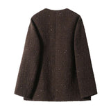2025 Wool alpaca sequined small fragrant jacket V-neck short top  spring new product, high-end women's clothing