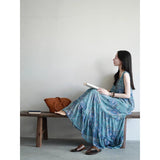 summer new retro literary and fresh loose suspender women's skirt printed loose large size vest dress